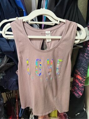 Victoria Sport Mauve Tank with Holographic LOVE Graphic Open Back